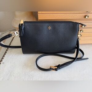 Tory Burch Mercer Pebbled Zip Crossbody Bag Black
